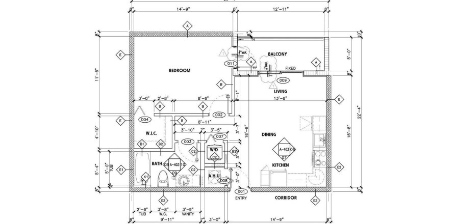 Condominium floor plan «1BR-3», 1 bedroom in Aventura Quattro