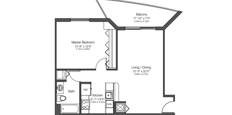 Планировка квартиры «1BR 62SQM» 1 спальня в ЖК 23 BISCAYANE BAY