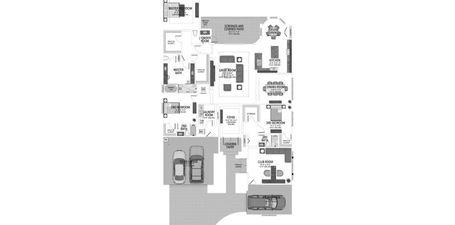 Планировка таунхауса «387SQM CARLYLE» 3 спальни в ЖК VALENCIA WALK AT RIVERLAND