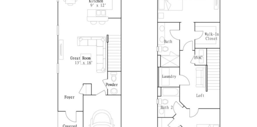 Townhouse floor plan «2R-1», 2 rooms in South Creek - The Townes