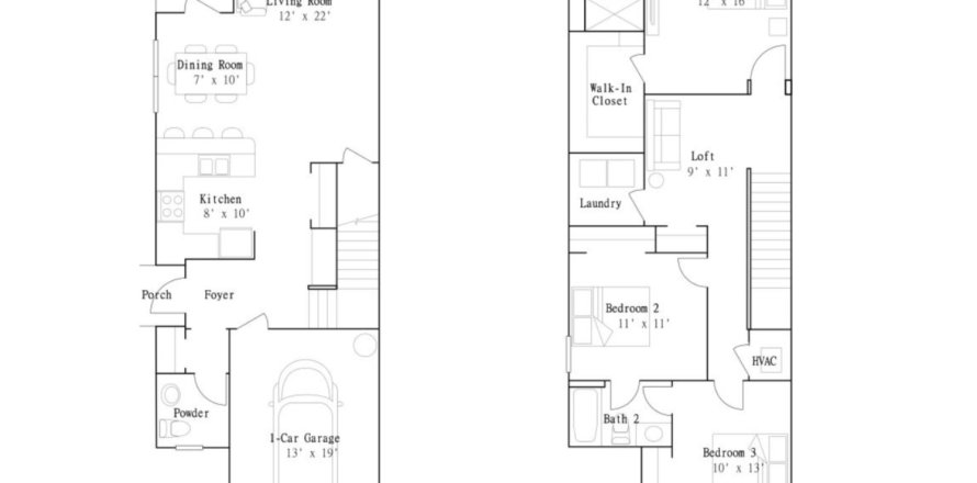 Townhouse floor plan «floor St. Kitts II», 3 rooms in Townes at Veridian