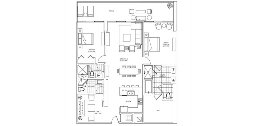 Планировка квартиры «144SQM» 3 спальни в ЖК 400 SUNNY ISLES