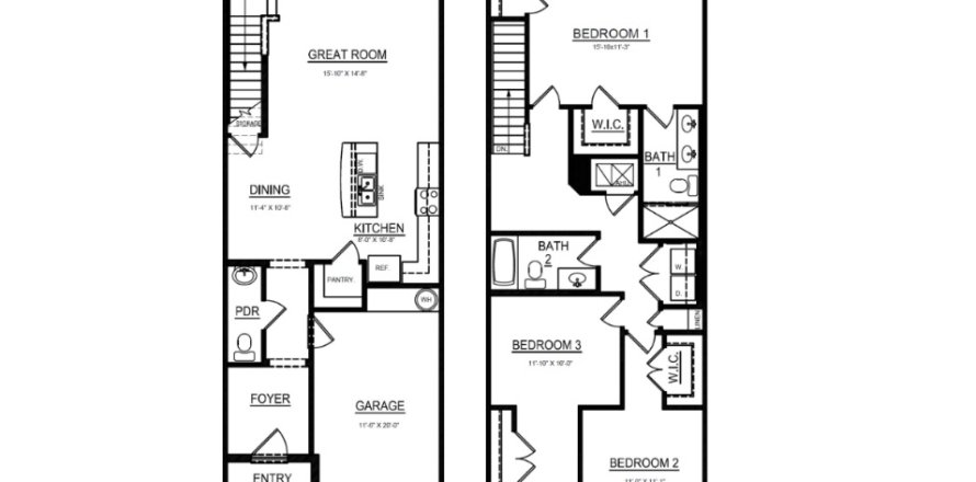 Townhouse floor plan «Townhouse», 3 bedrooms in Woodleaf Hammock at Lakewood Ranch