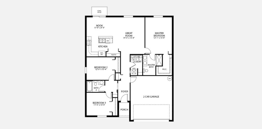 Townhouse floor plan «134SQM», 3 bedrooms in POINCIANA