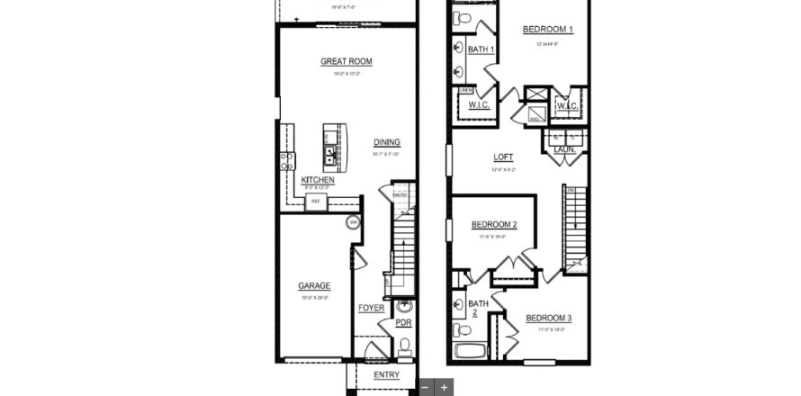 Планировка таунхауса «Townhouse» 3 спальни в ЖК Woodleaf Hammock at Lakewood Ranch