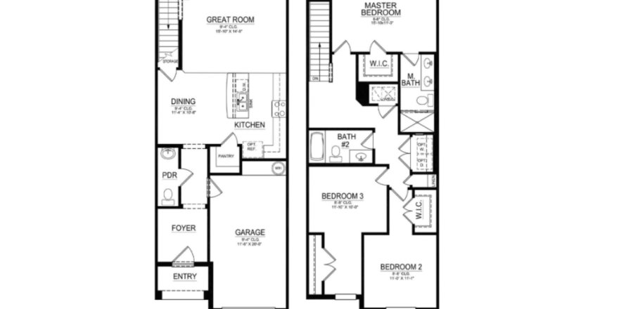 Townhouse floor plan «floor GLEN», 3 rooms in Atria at Ridgewood Lakes