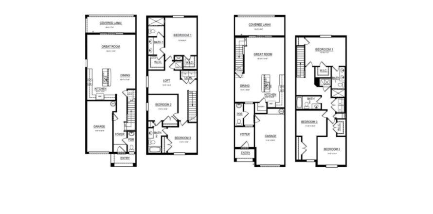 Планировка таунхауса «Townhouse» 3 спальни в ЖК Star Farms at Lakewood Ranch - Townhomes