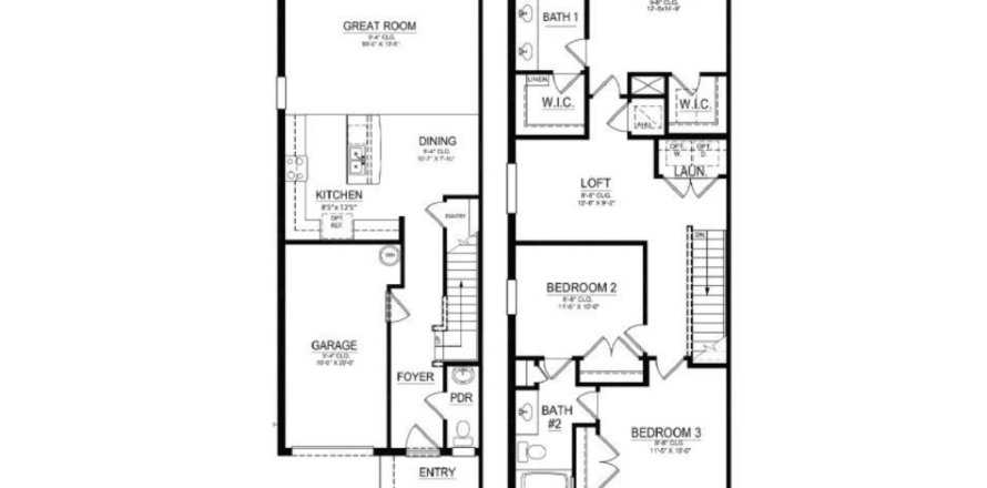 Townhouse floor plan «floor VALE - UNIT», 3 rooms in Atria at Ridgewood Lakes