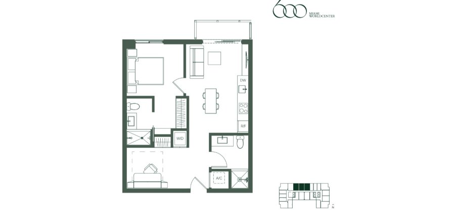 Планировка объекта «Apartment» 1 спальня в ЖК 600 MIami Worldcenter