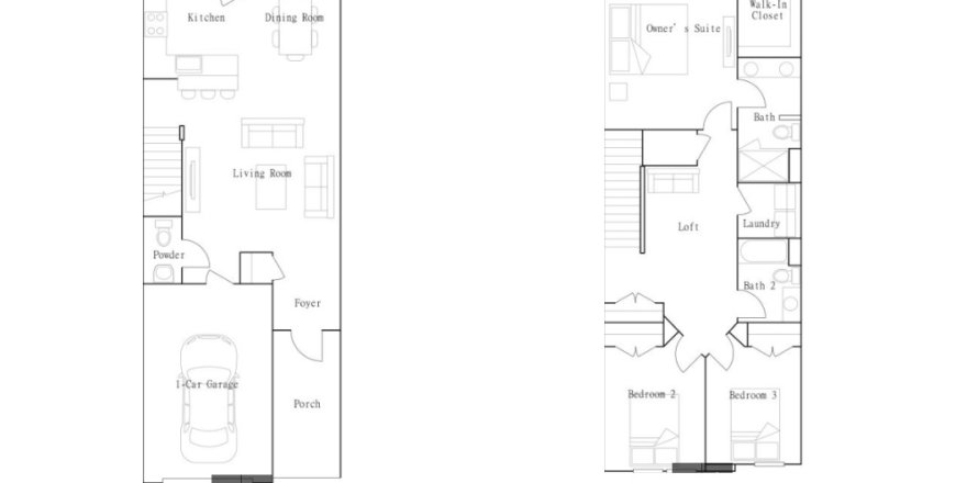 Планировка таунхауса «Townhouse» 3 спальни в ЖК Shearwater - Traditional Luxury Townhomes