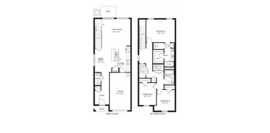 Townhouse floor plan «Townhouse», 2 bedrooms in Bella Oaks